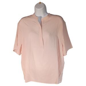 Everlane Shirt Top Silk Medium Half Button Oversized Boxy Rose Pink Short Sleeve